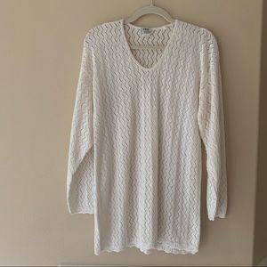 T.W.H. Ivory White Crochet Knit Tunic Sweater Boho